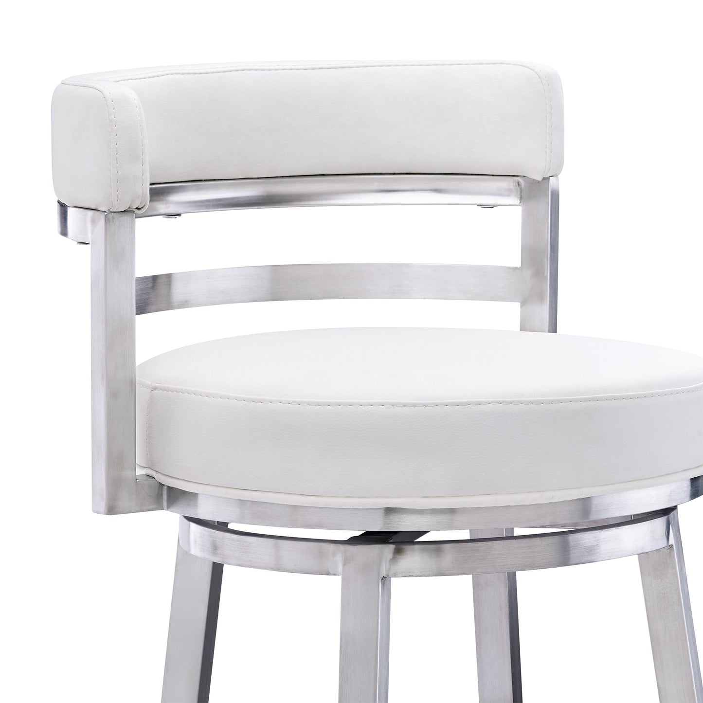 Titana 30" Bar Height Swivel White Faux Leather and Brushed Stainless Steel Bar Stool