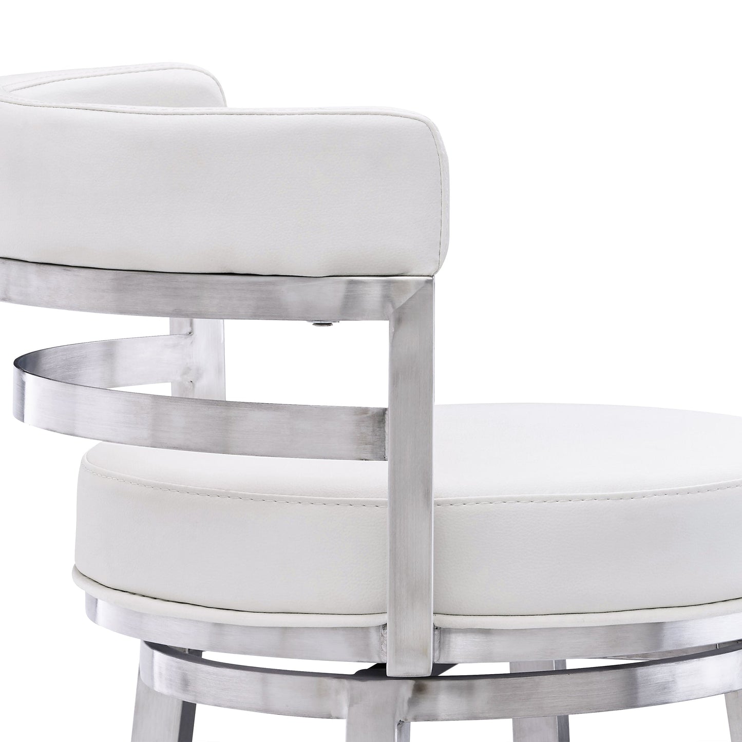 Titana 30" Bar Height Swivel White Faux Leather and Brushed Stainless Steel Bar Stool