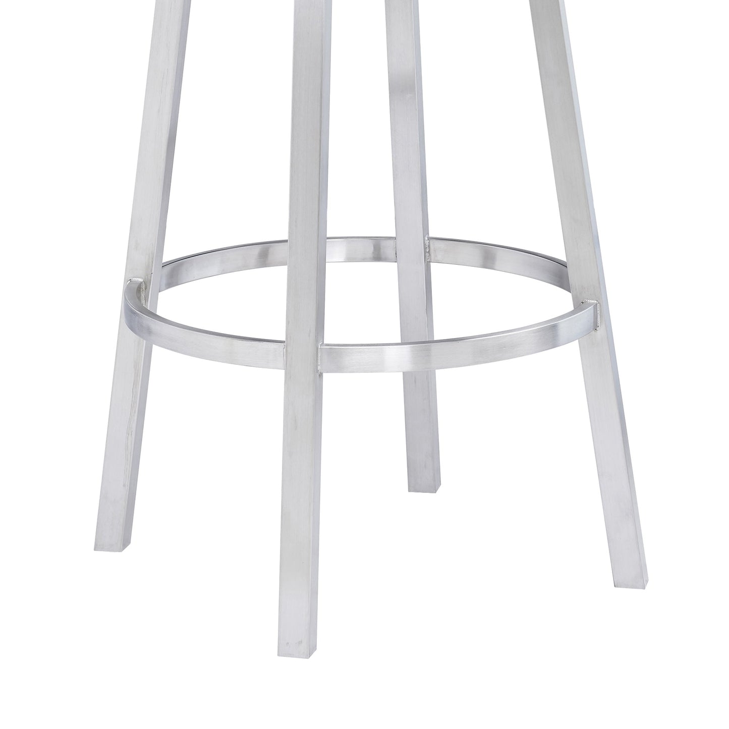 Titana 30" Bar Height Swivel White Faux Leather and Brushed Stainless Steel Bar Stool