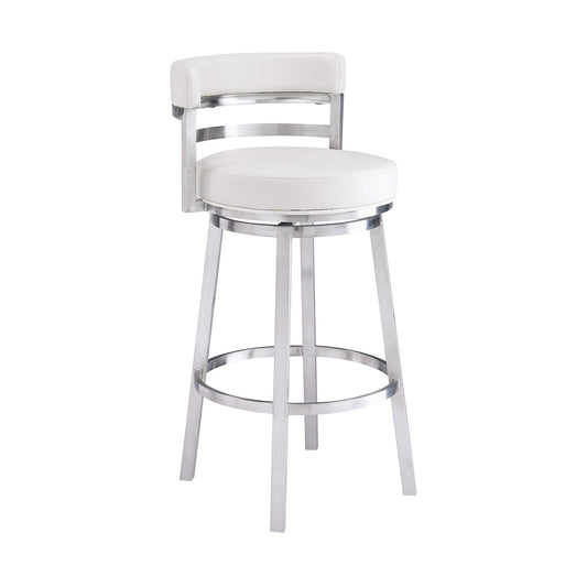 Titana 26" Counter Height Swivel White Faux Leather and Brushed Stainless Steel Bar Stool