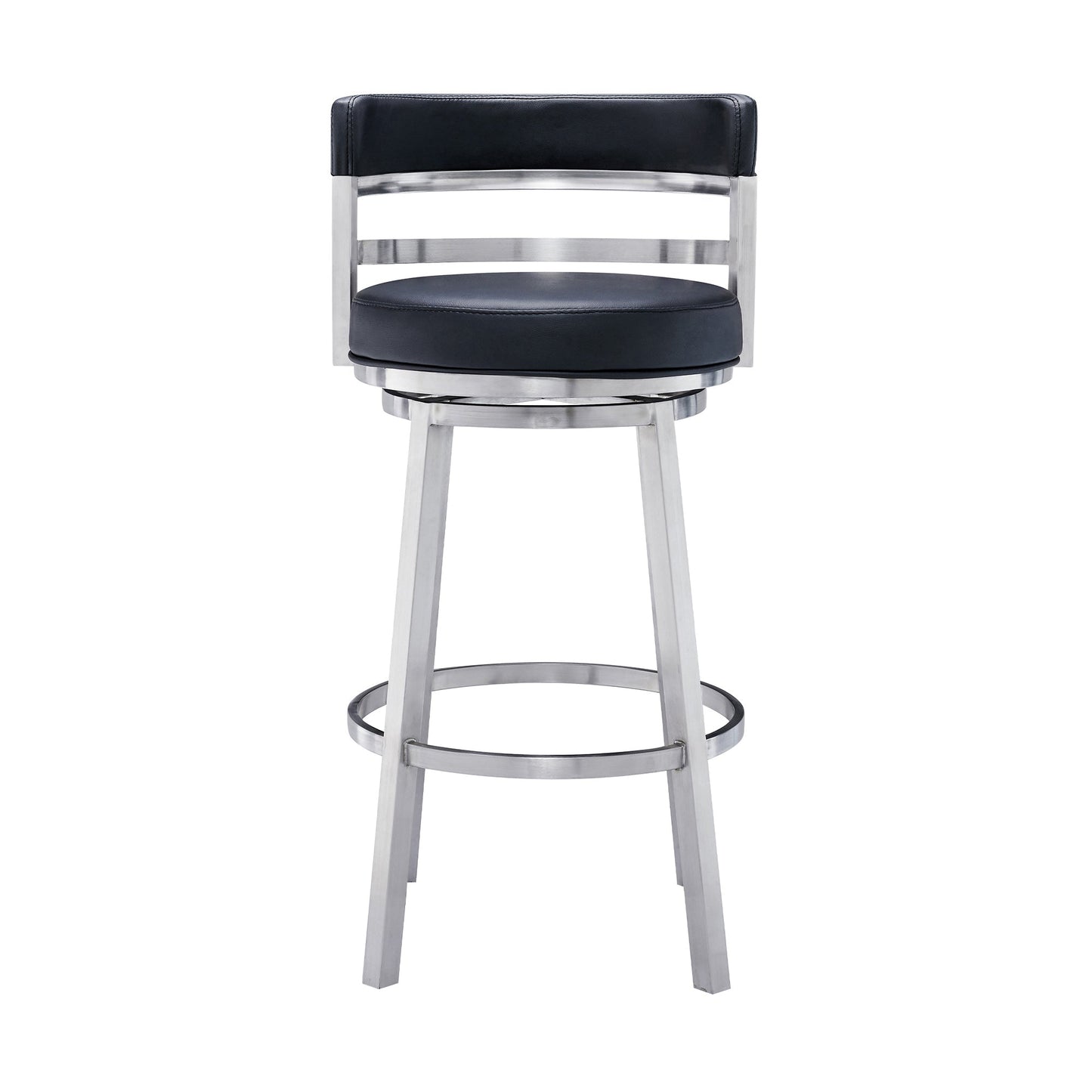 Titana 30" Bar Height Swivel Black Faux Leather and Brushed Stainless Steel Bar Stool