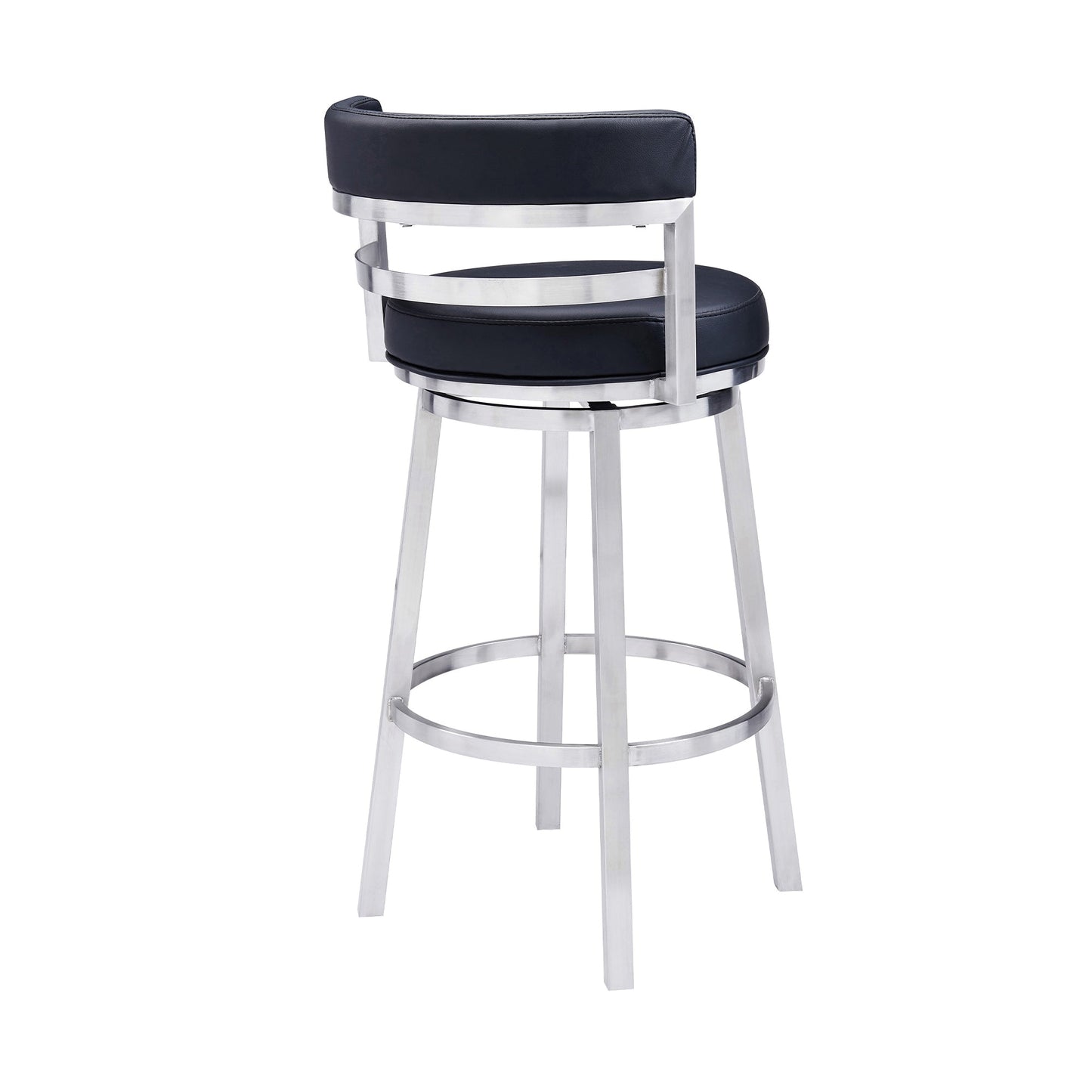 Titana 30" Bar Height Swivel Black Faux Leather and Brushed Stainless Steel Bar Stool