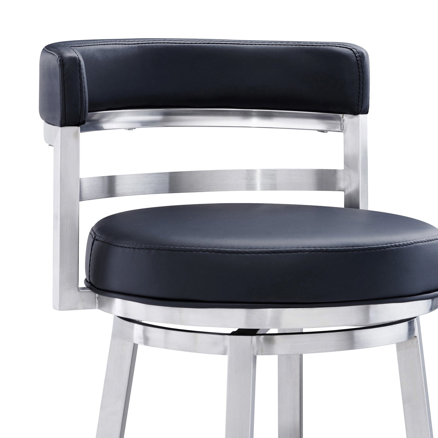 Titana 30" Bar Height Swivel Black Faux Leather and Brushed Stainless Steel Bar Stool