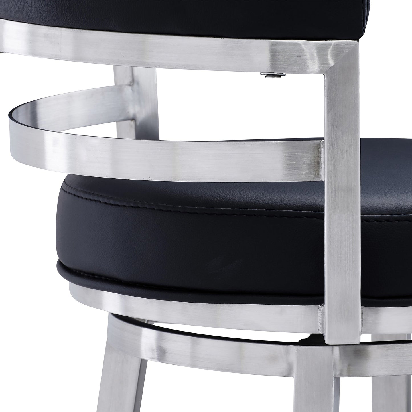 Titana 30" Bar Height Swivel Black Faux Leather and Brushed Stainless Steel Bar Stool