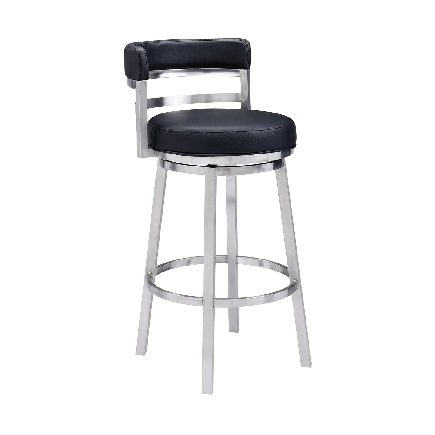 Titana 26" Counter Height Swivel Black Faux Leather and Brushed Stainless Steel Bar Stool