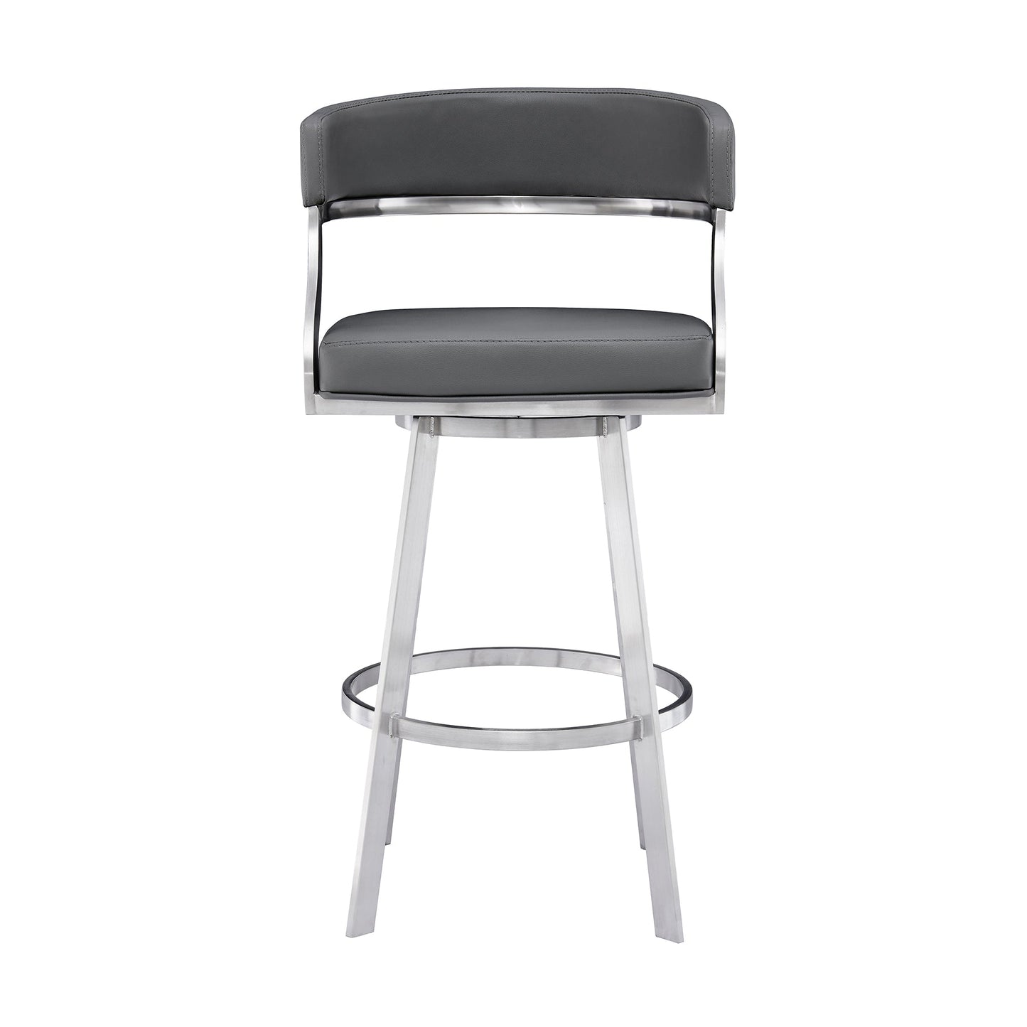 Dione 30" Bar Height Swivel Gray Faux Leather and Brushed Stainless Steel Bar Stool