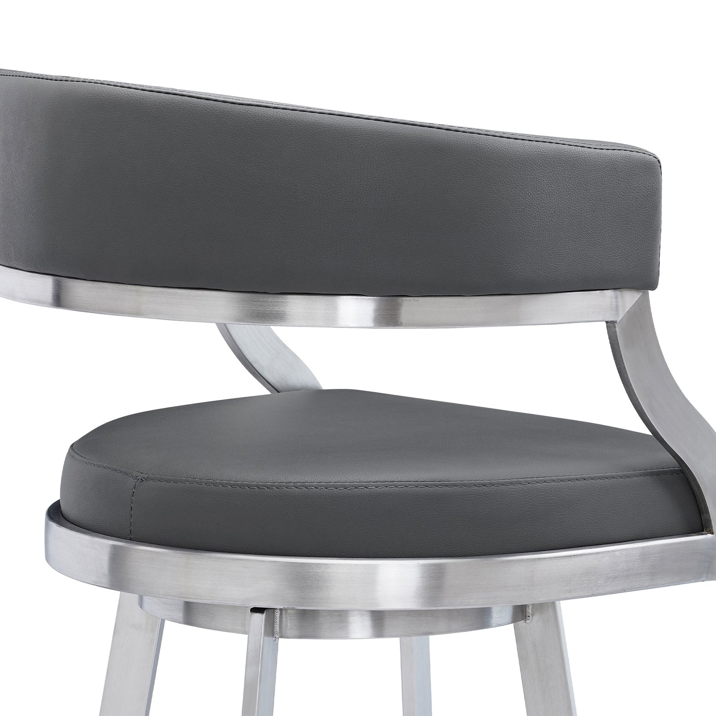 Dione 30" Bar Height Swivel Gray Faux Leather and Brushed Stainless Steel Bar Stool