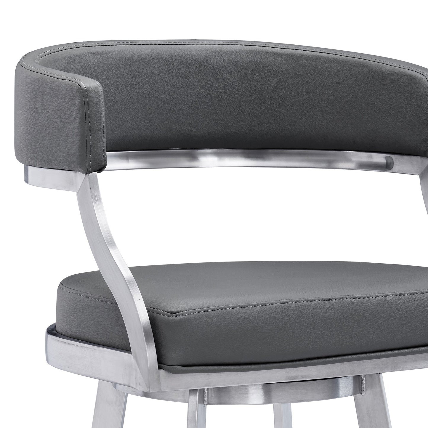 Dione 26" Counter Height Swivel Gray Faux Leather and Brushed Stainless Steel Bar Stool