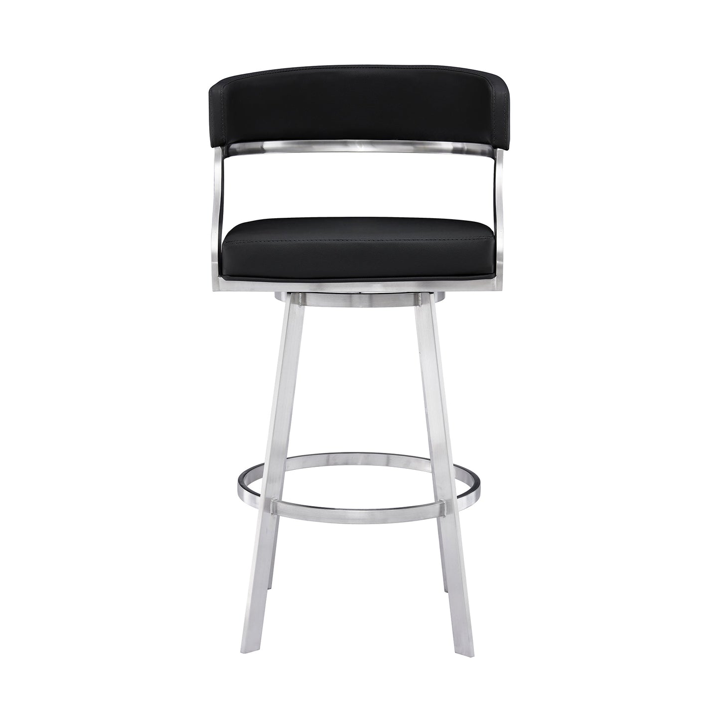 Dione 30" Bar Height Swivel Black Faux Leather and Brushed Stainless Steel Bar Stool