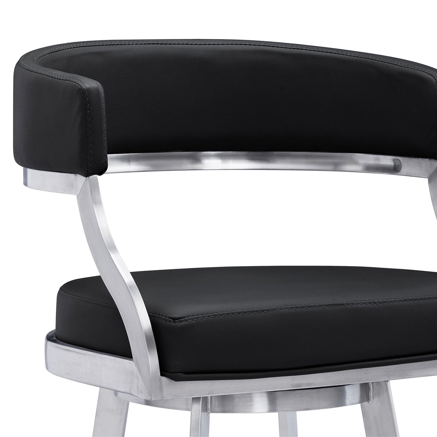 Dione 30" Bar Height Swivel Black Faux Leather and Brushed Stainless Steel Bar Stool