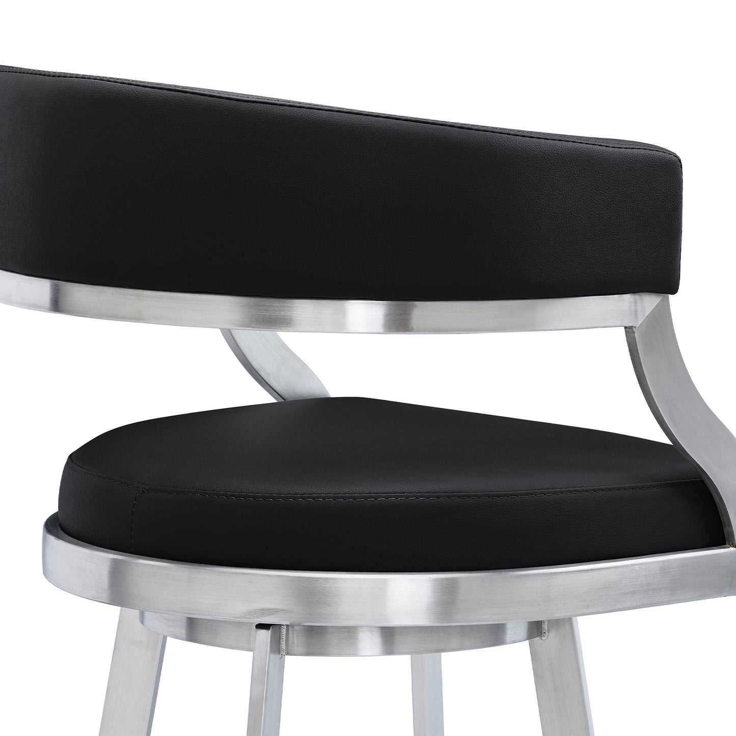 Dione 30" Bar Height Swivel Black Faux Leather and Brushed Stainless Steel Bar Stool