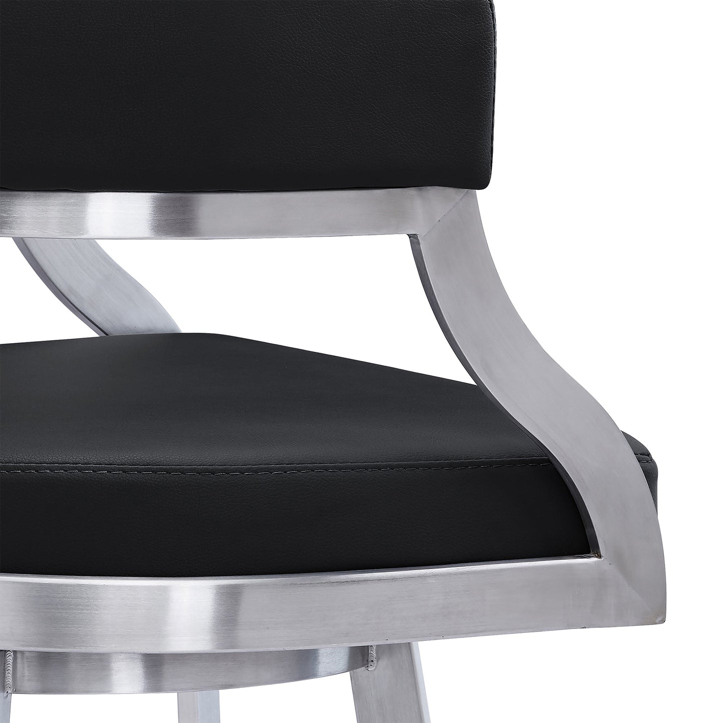 Dione 26" Counter Height Swivel Black Faux Leather and Brushed Stainless Steel Bar Stool