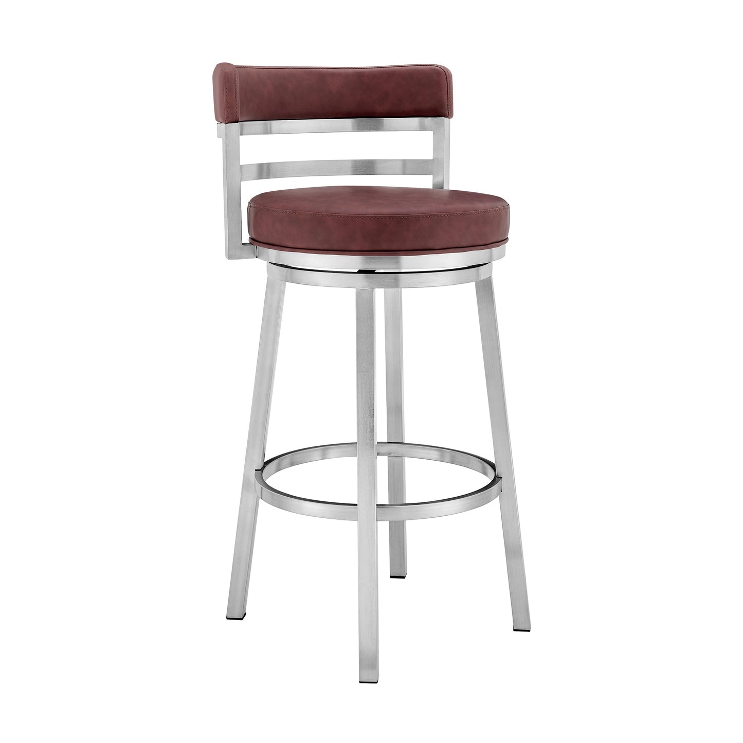 Titana 26" Counter Height Swivel Red Faux Leather and Brushed Stainless Steel Bar Stool