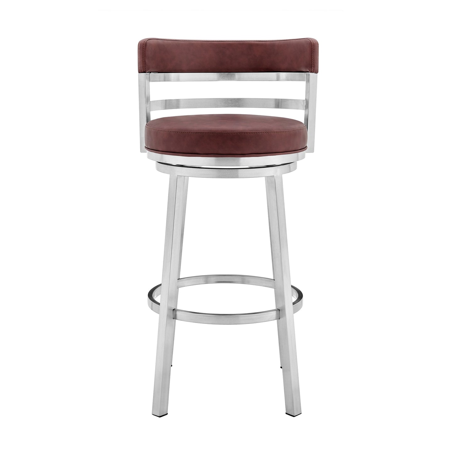 Titana 26" Counter Height Swivel Red Faux Leather and Brushed Stainless Steel Bar Stool