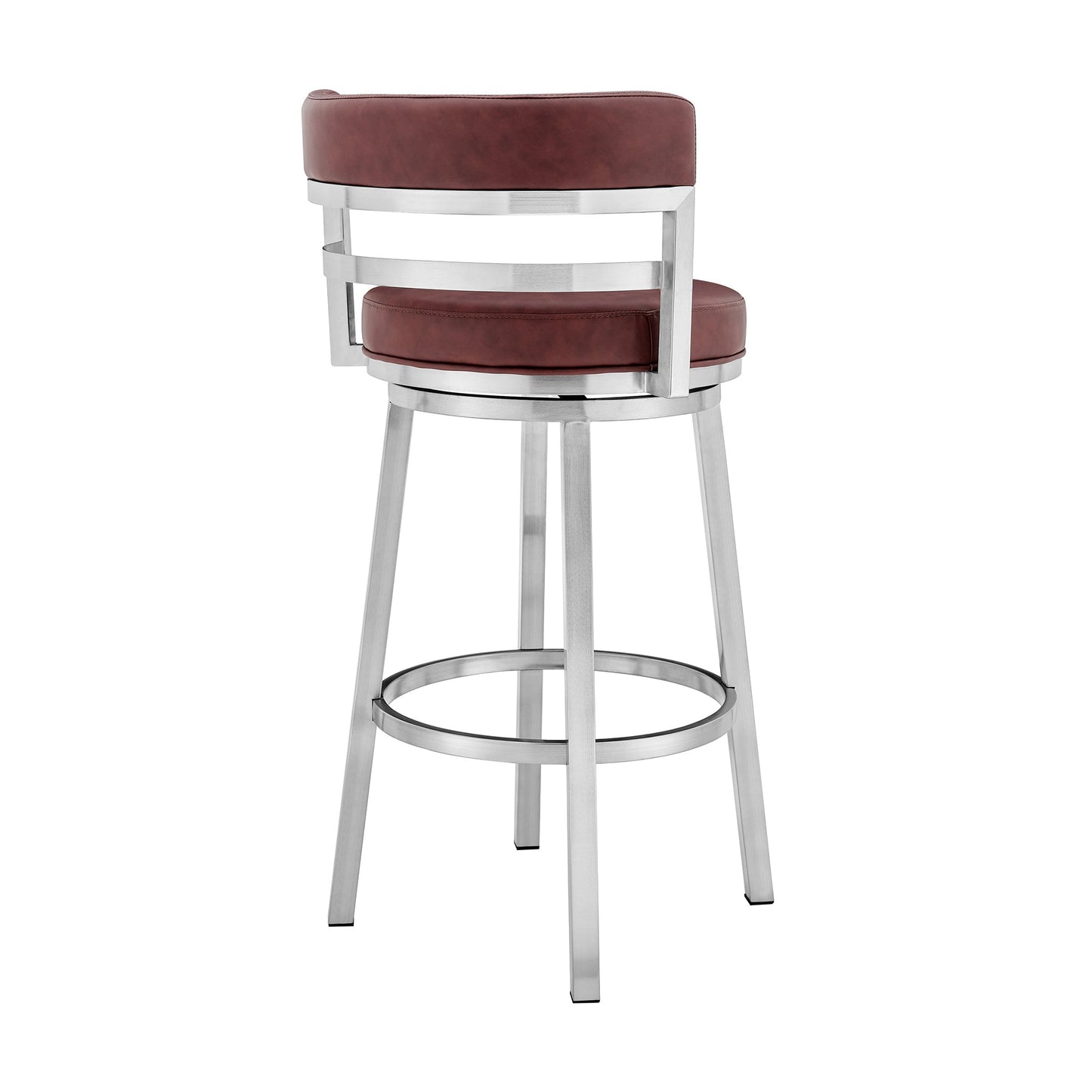 Titana 26" Counter Height Swivel Red Faux Leather and Brushed Stainless Steel Bar Stool