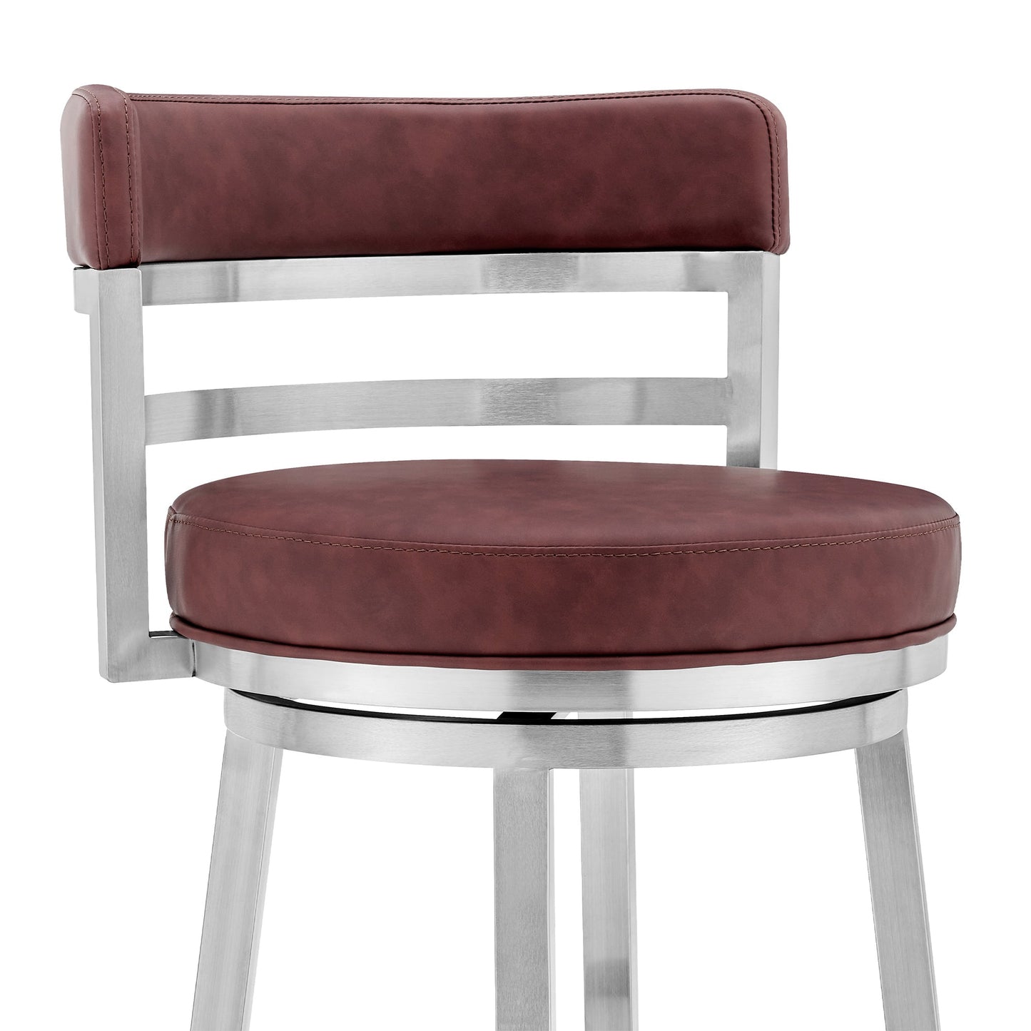 Titana 26" Counter Height Swivel Red Faux Leather and Brushed Stainless Steel Bar Stool