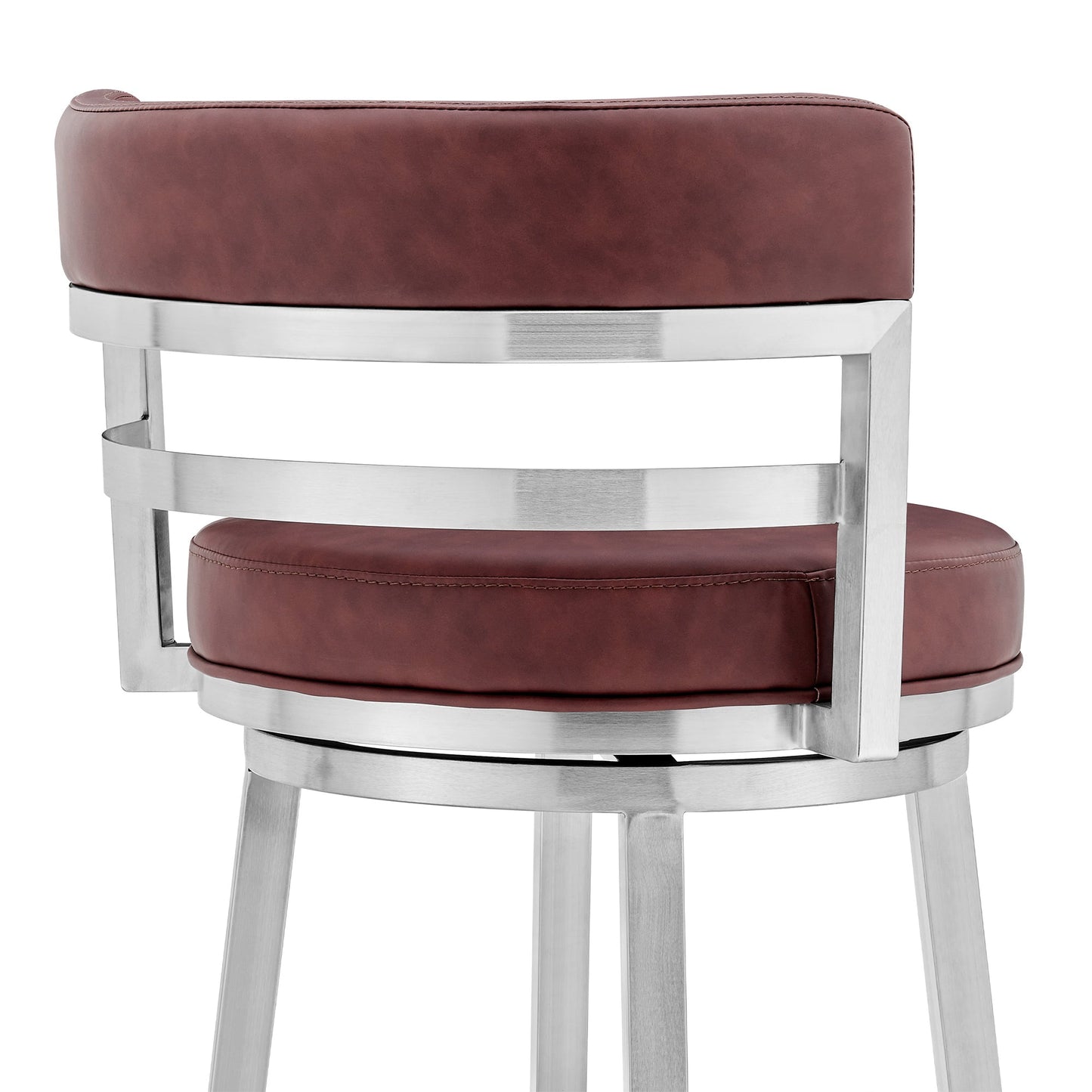 Titana 26" Counter Height Swivel Red Faux Leather and Brushed Stainless Steel Bar Stool