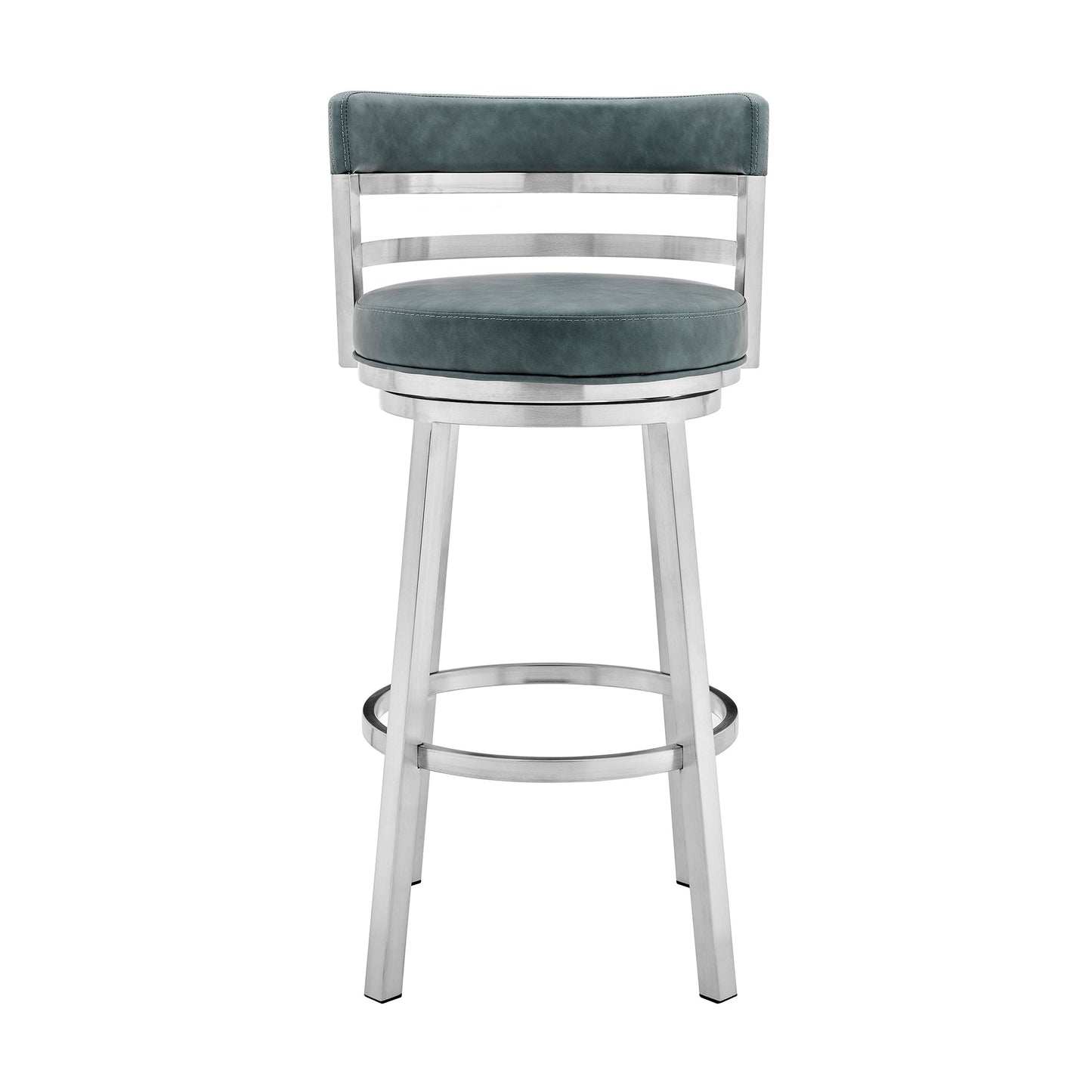 Titana 26" Counter Height Swivel Blue Faux Leather and Brushed Stainless Steel Bar Stool