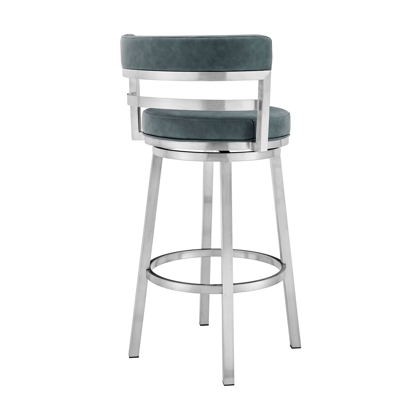 Titana 26" Counter Height Swivel Blue Faux Leather and Brushed Stainless Steel Bar Stool