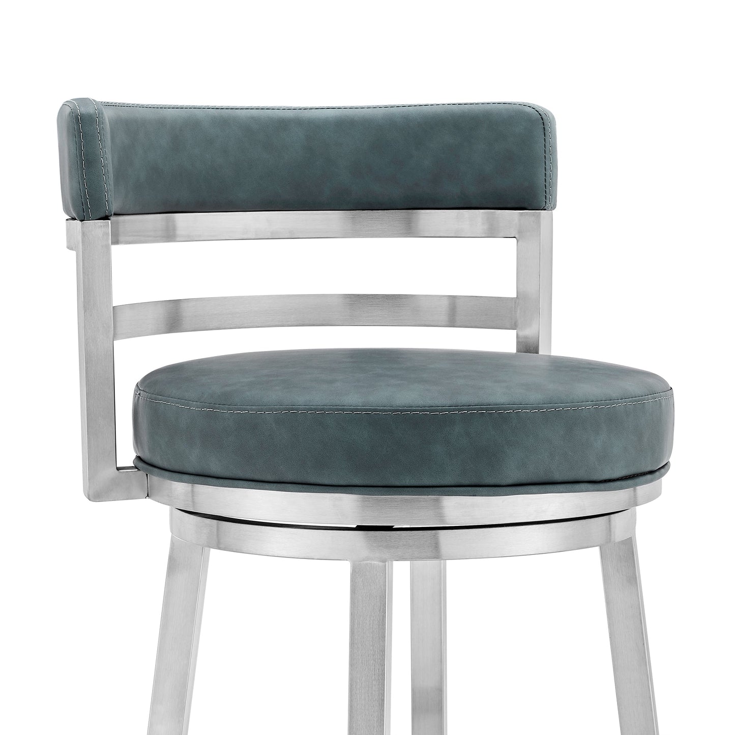 Titana 26" Counter Height Swivel Blue Faux Leather and Brushed Stainless Steel Bar Stool