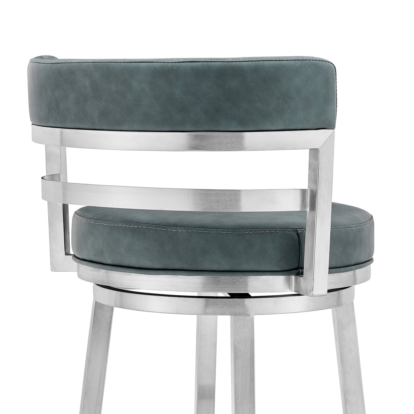 Titana 26" Counter Height Swivel Blue Faux Leather and Brushed Stainless Steel Bar Stool