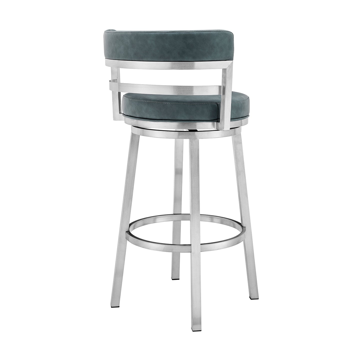 Titana 30" Bar Height Swivel Blue Faux Leather and Brushed Stainless Steel Bar Stool