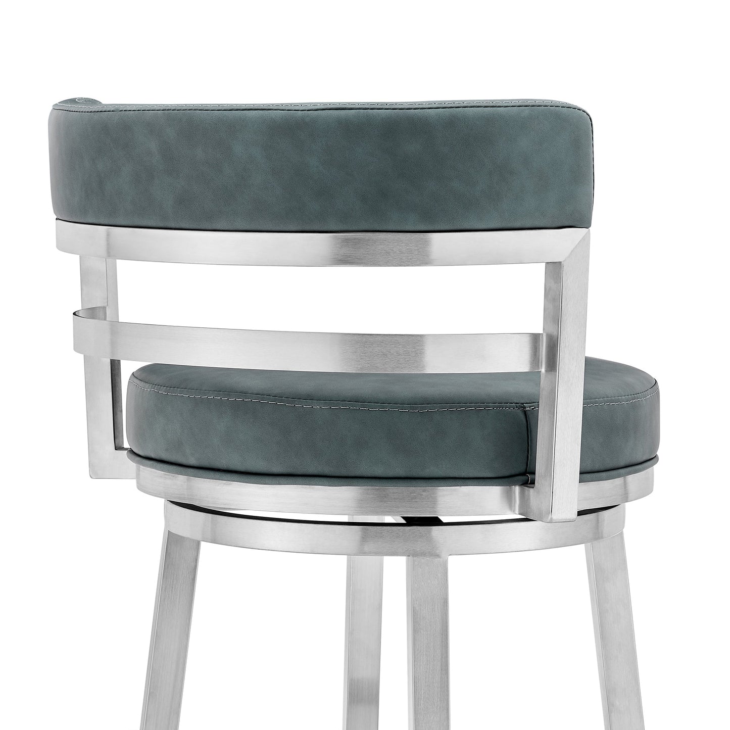 Titana 30" Bar Height Swivel Blue Faux Leather and Brushed Stainless Steel Bar Stool