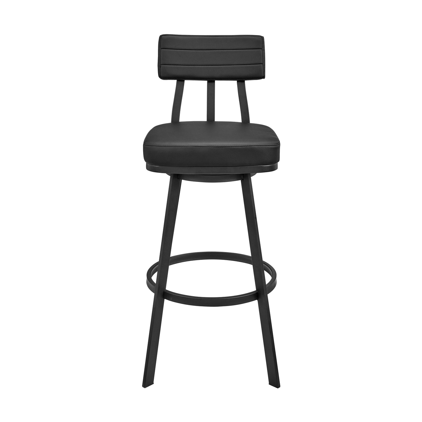 Jinab Swivel Counter Stool in Black Metal with Black Faux Leather