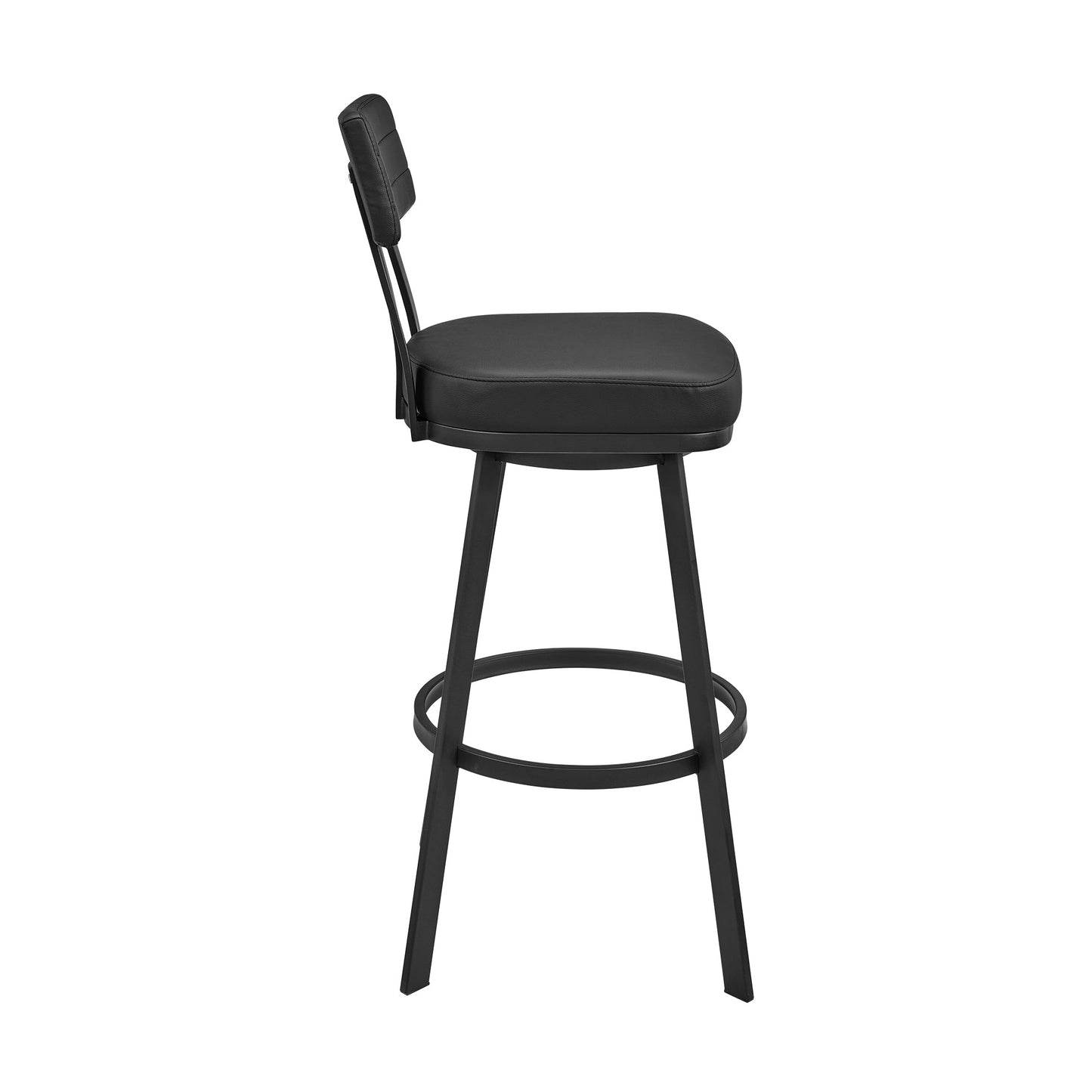 Jinab Swivel Counter Stool in Black Metal with Black Faux Leather