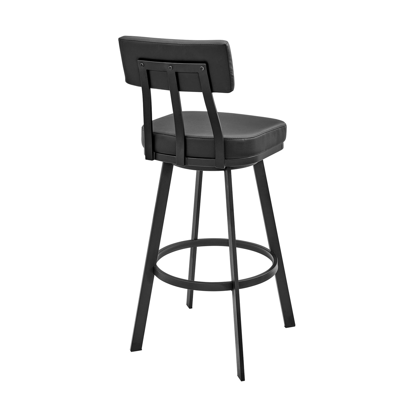 Jinab Swivel Counter Stool in Black Metal with Black Faux Leather