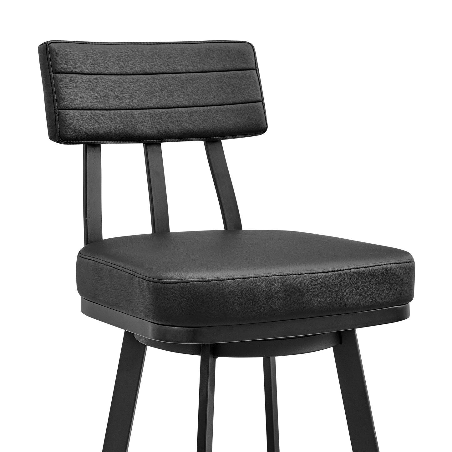 Jinab Swivel Counter Stool in Black Metal with Black Faux Leather