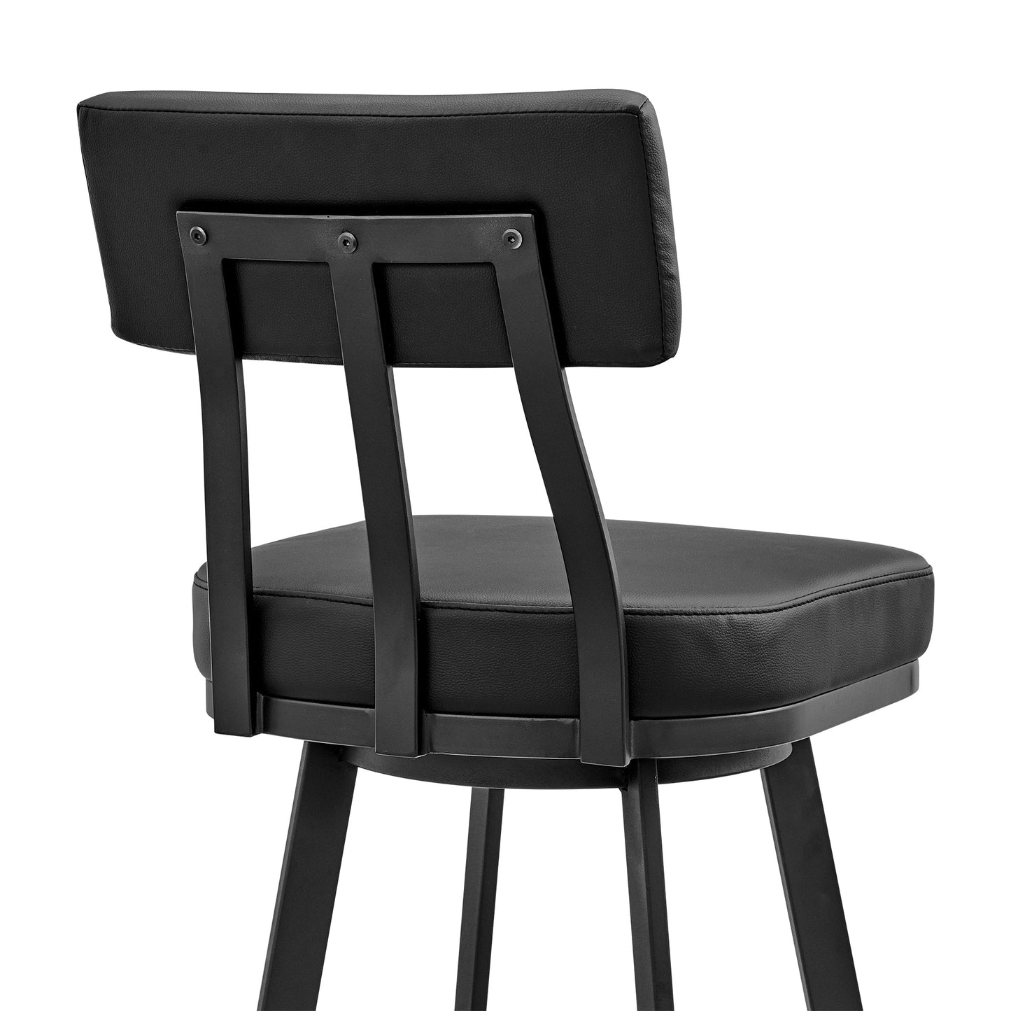 Jinab Swivel Counter Stool in Black Metal with Black Faux Leather