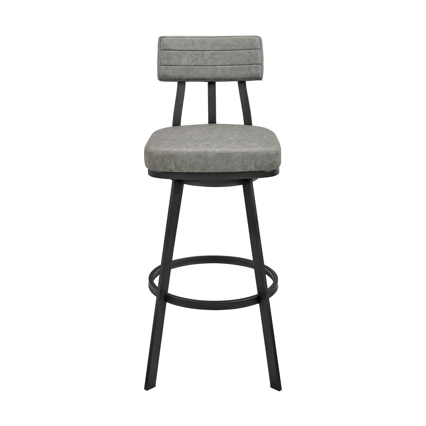 Jinab Swivel Counter Stool in Black Metal with Gray Faux Leather