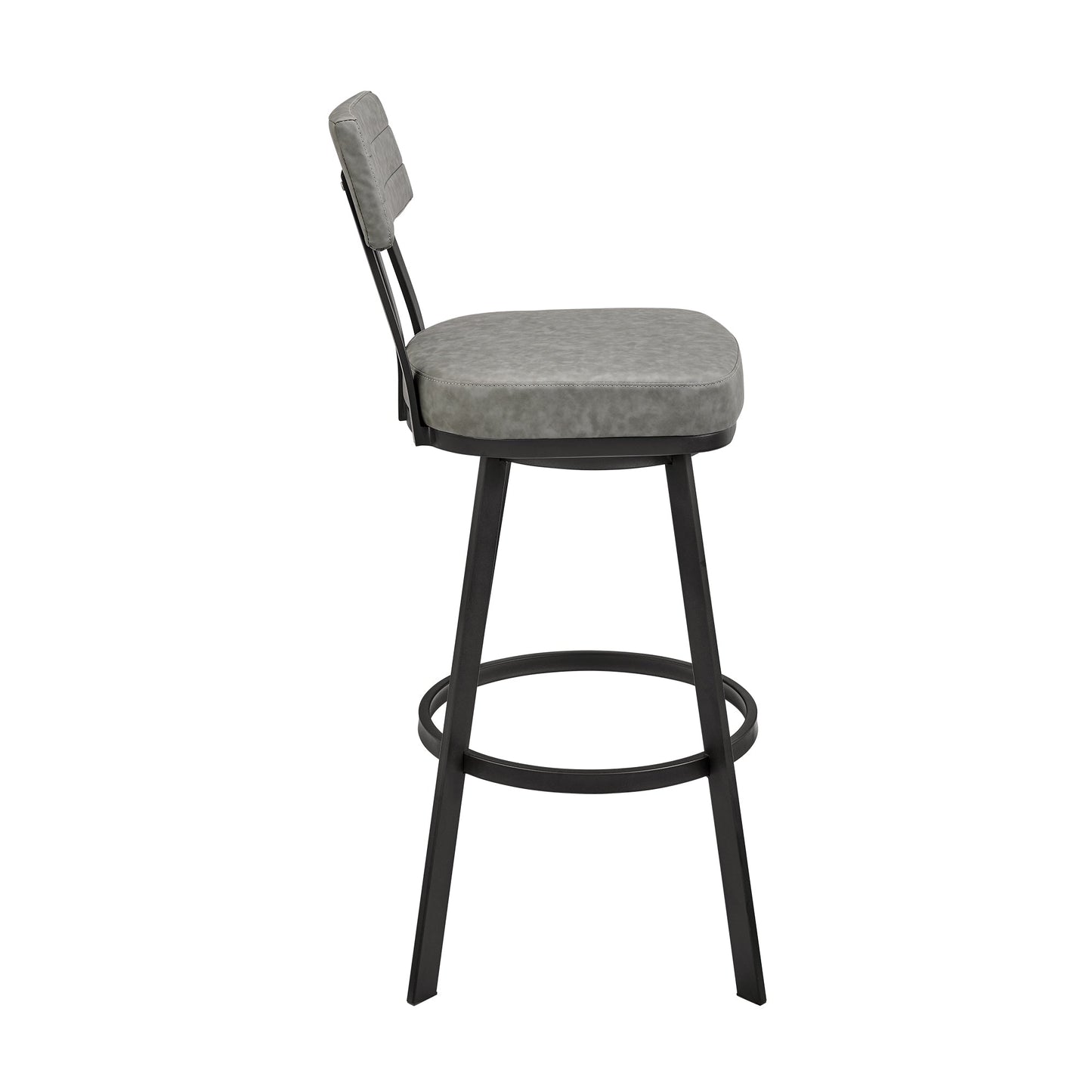 Jinab Swivel Counter Stool in Black Metal with Gray Faux Leather