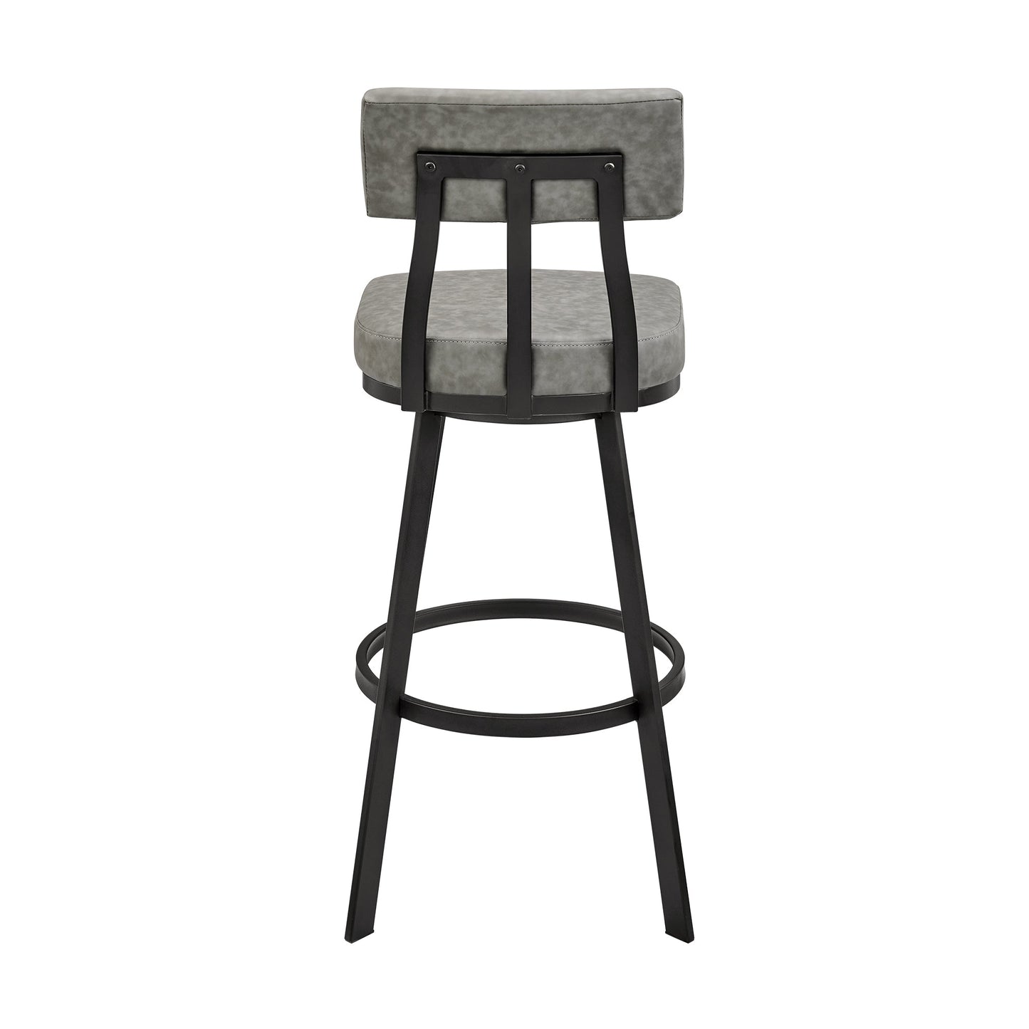 Jinab Swivel Counter Stool in Black Metal with Gray Faux Leather