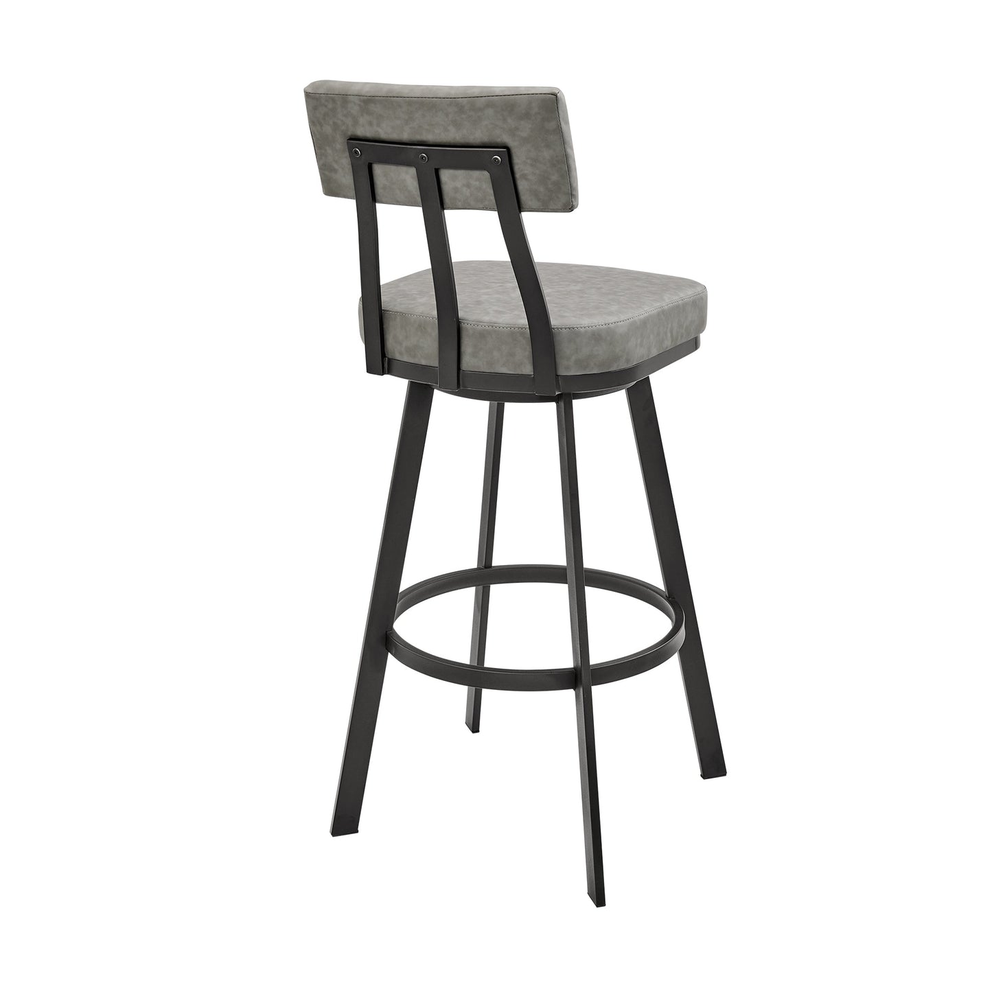 Jinab Swivel Counter Stool in Black Metal with Gray Faux Leather