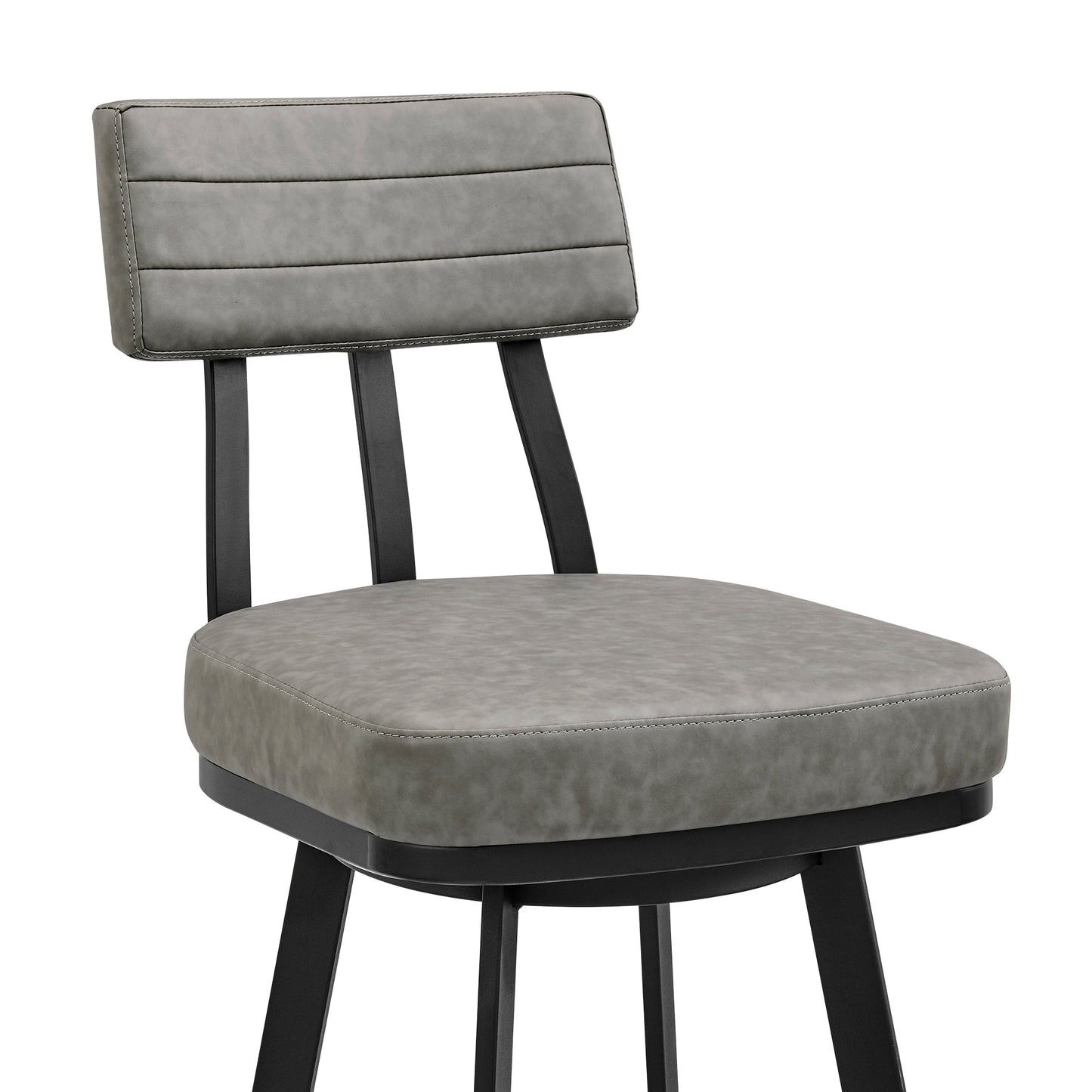 Jinab Swivel Counter Stool in Black Metal with Gray Faux Leather