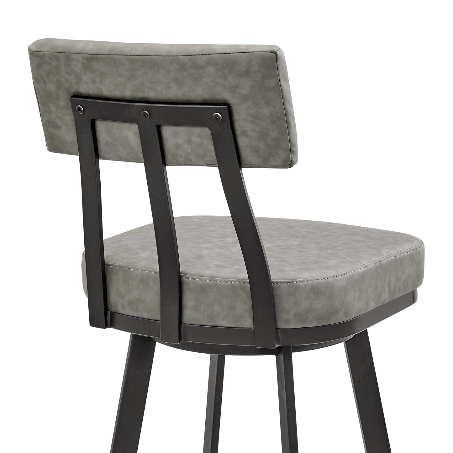 Jinab Swivel Counter Stool in Black Metal with Gray Faux Leather