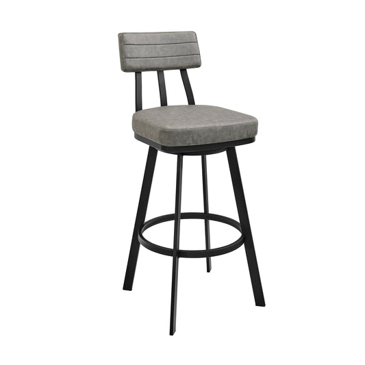 Jinab Swivel Bar Stool in Black Metal with Gray Faux Leather