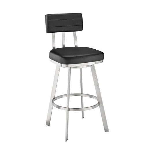 Jinab Swivel Counter Stool in Brushed Stainless Steel with Black Faux Leather