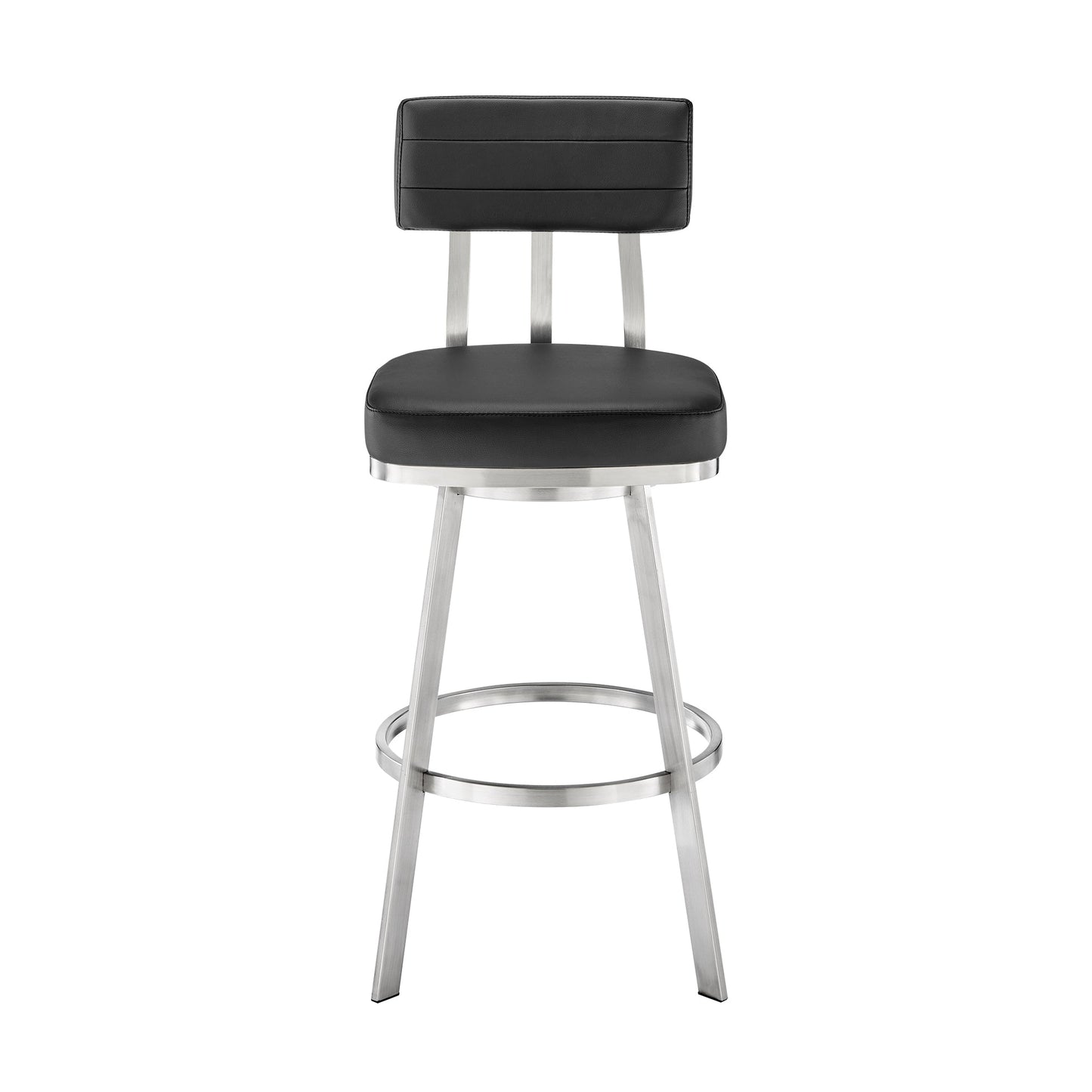 Jinab Swivel Counter Stool in Brushed Stainless Steel with Black Faux Leather