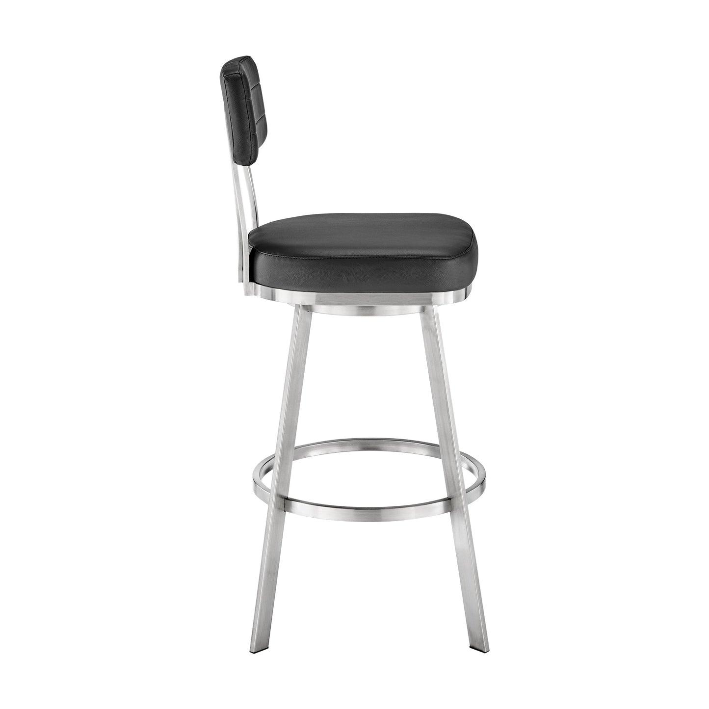 Jinab Swivel Counter Stool in Brushed Stainless Steel with Black Faux Leather