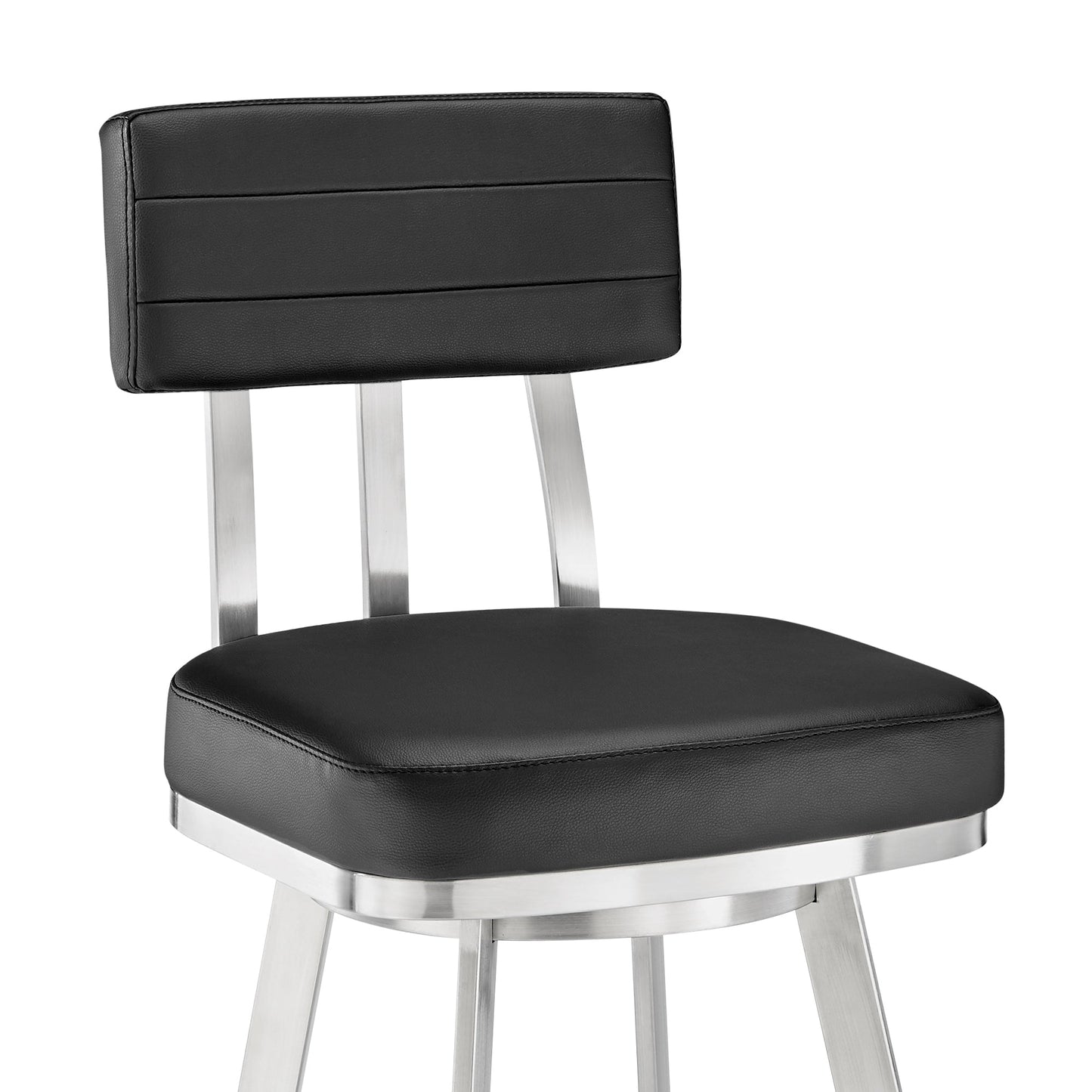 Jinab Swivel Counter Stool in Brushed Stainless Steel with Black Faux Leather