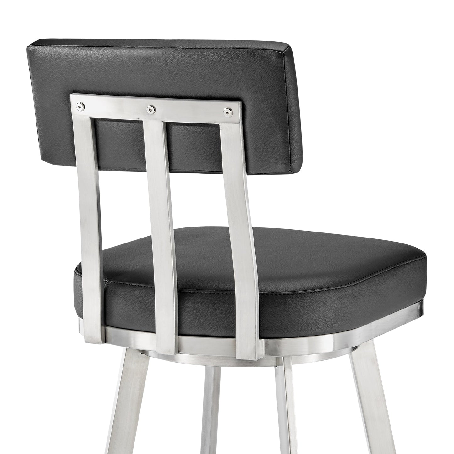 Jinab Swivel Counter Stool in Brushed Stainless Steel with Black Faux Leather