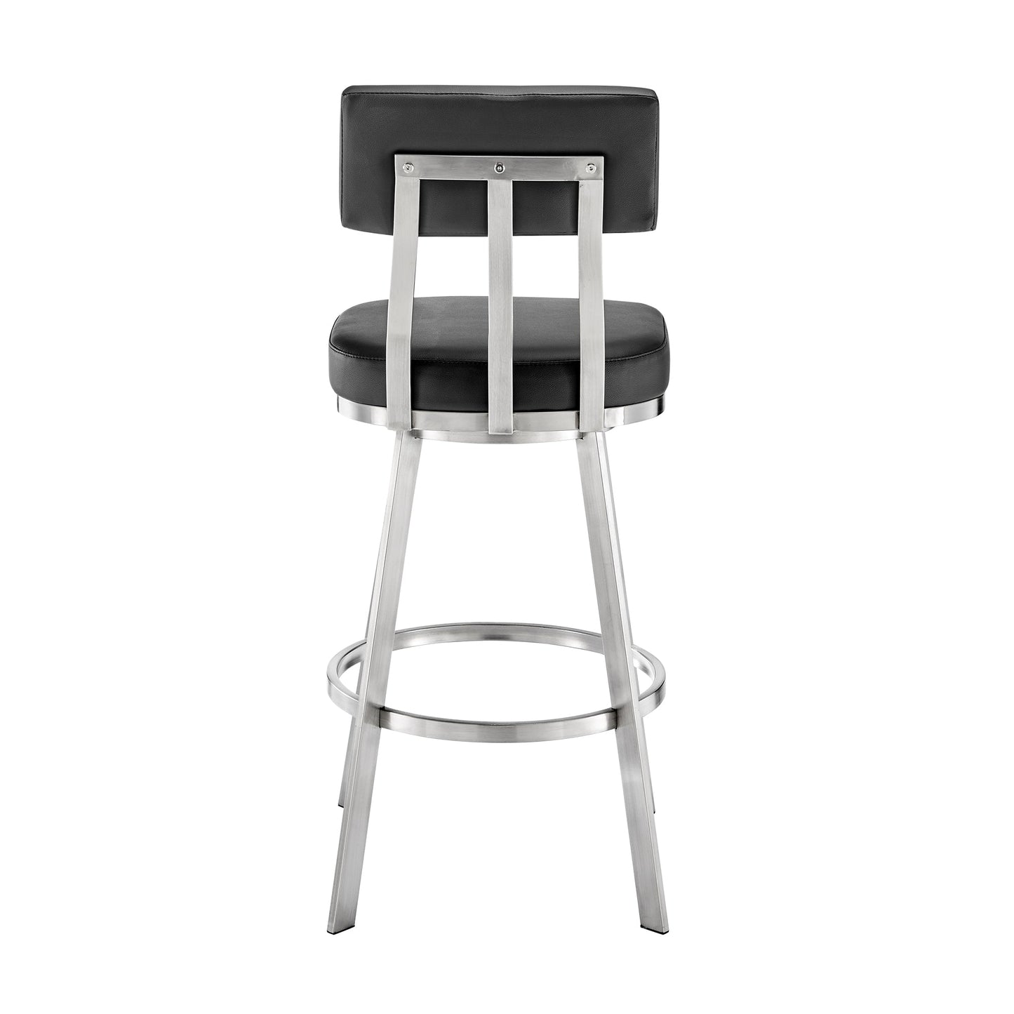 Jinab Swivel Bar Stool in Brushed Stainless Steel with Black Faux Leather