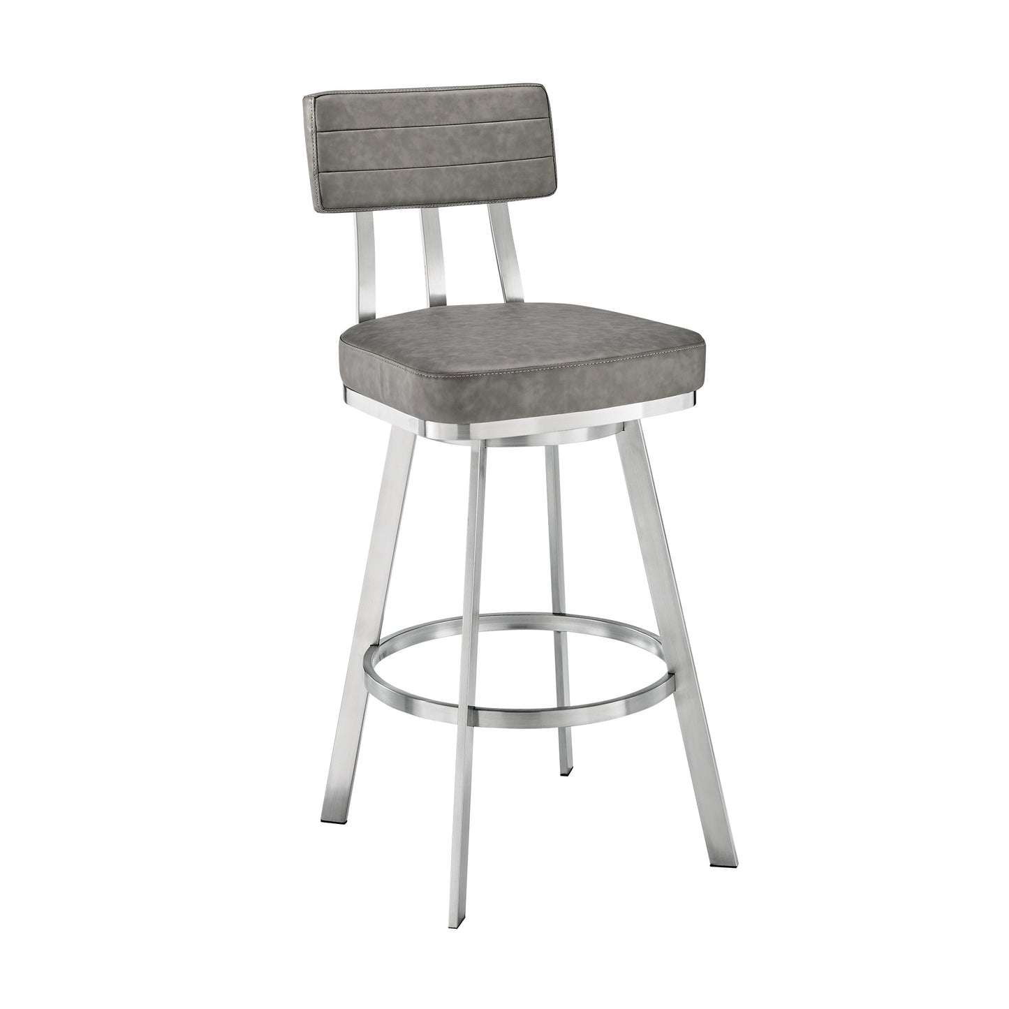 Jinab Swivel Counter Stool in Brushed Stainless Steel with Gray Faux Leather