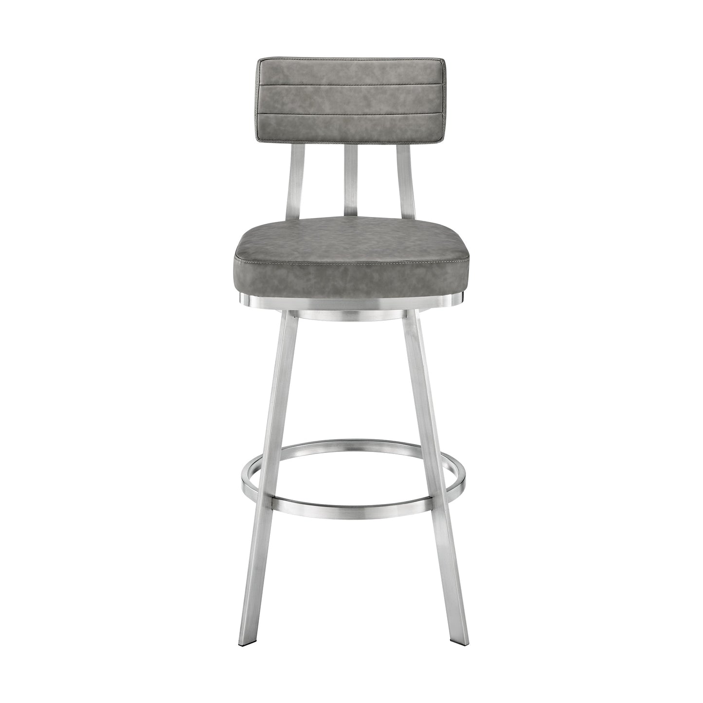 Jinab Swivel Counter Stool in Brushed Stainless Steel with Gray Faux Leather