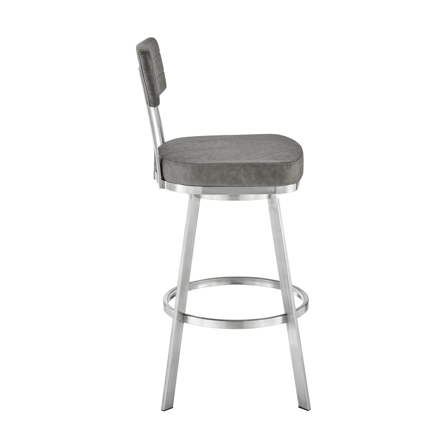 Jinab Swivel Counter Stool in Brushed Stainless Steel with Gray Faux Leather