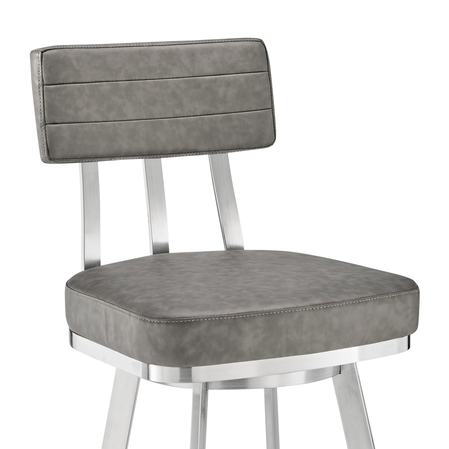 Jinab Swivel Counter Stool in Brushed Stainless Steel with Gray Faux Leather