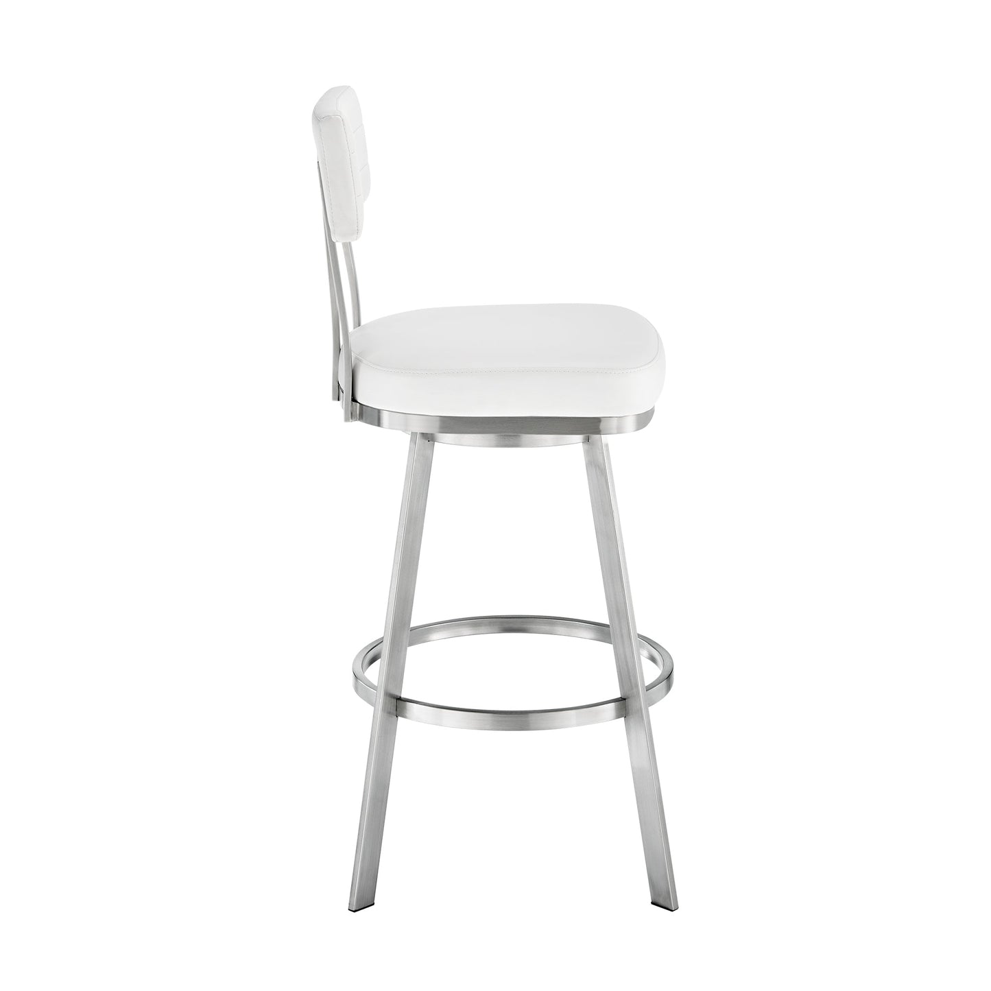 Jinab Swivel Counter Stool in Brushed Stainless Steel with White Faux Leather